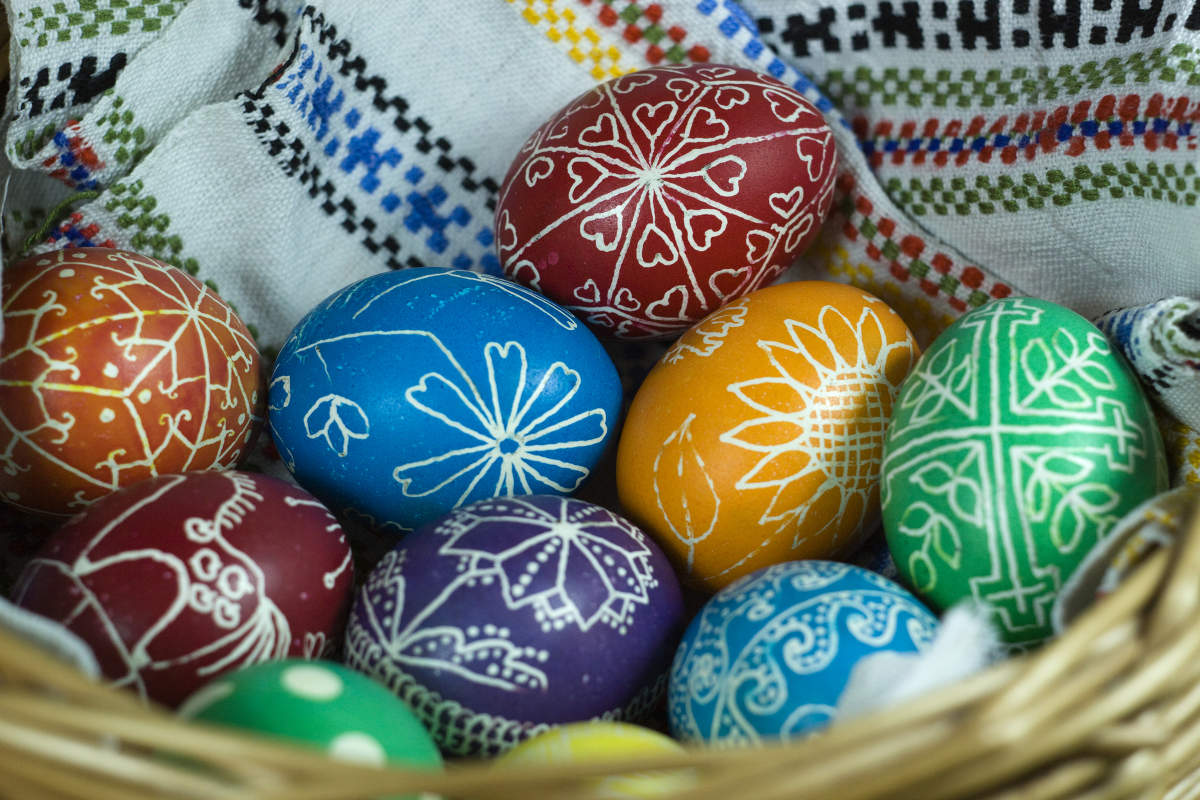 Easter eggs in basket